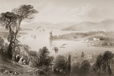 1860年代のジョージ・バーチューによる「アイルランドの風景と古代」からのアイルランド、コーク州のグランミアロードの下からのコーク川